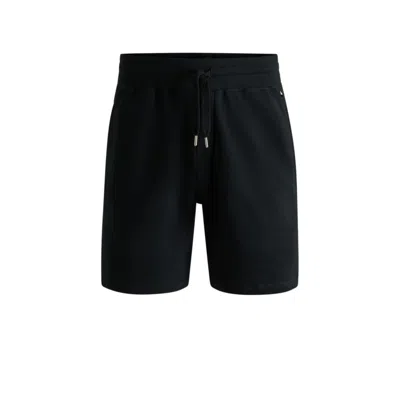 Hugo Boss Cotton-terry Shorts With Outline Logo Embroidery In Black