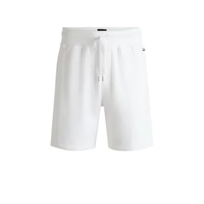 Hugo Boss Cotton-terry Shorts With Outline Logo Embroidery In White