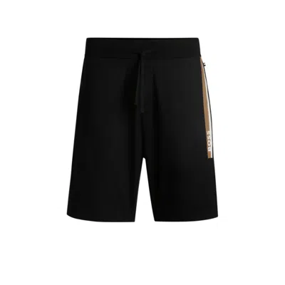 Hugo Boss Cotton-terry Shorts With Stripe Print In Black