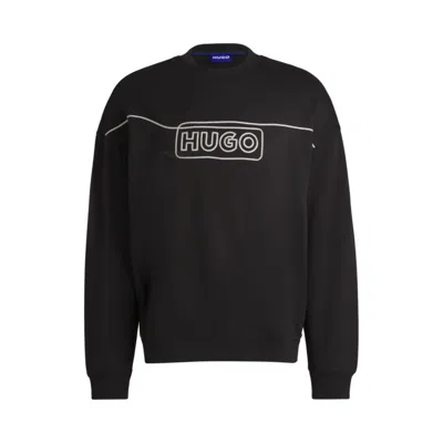 Hugo Boss Cotton-terry Sweatshirt With Chain-stitch Logo In Black