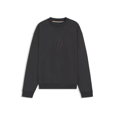 Hugo Boss Cotton-terry Sweatshirt With Double B Monogram In Gray