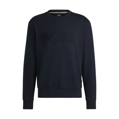 HUGO BOSS COTTON-TERRY SWEATSHIRT WITH FLOCK-PRINT LOGO