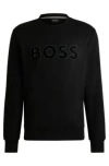 Hugo Boss Cotton-terry Sweatshirt With Flock-print Logo In Black