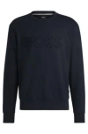 Hugo Boss Cotton-terry Sweatshirt With Flock-print Logo In Dark Blue