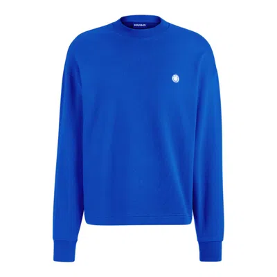 Hugo Boss Cotton-terry Sweatshirt With Happy Hugo Logo Patch In Blue