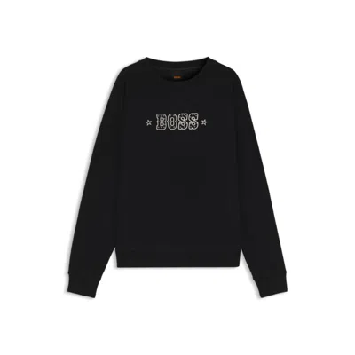 Hugo Boss Cotton-terry Sweatshirt With Logo Detail In Black