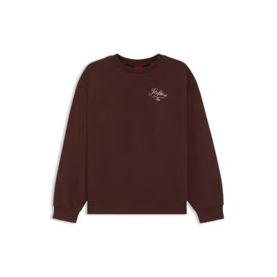 Hugo Boss Cotton-terry Sweatshirt With Parisian Graphic Print In Brown