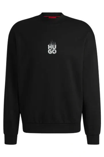 Hugo Boss Cotton-terry Sweatshirt With Stacked Smoke Logo Prints In Black