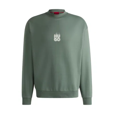 HUGO BOSS COTTON-TERRY SWEATSHIRT WITH STACKED SMOKE LOGO PRINTS