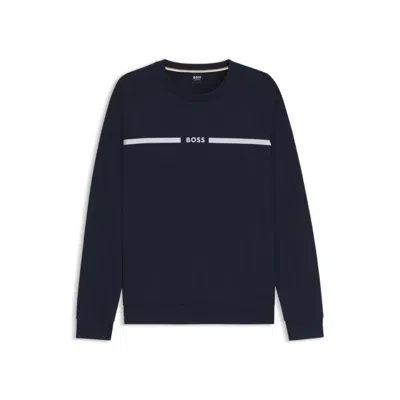 Hugo Boss Cotton-terry Sweatshirt With Stripe And Logo In Blue