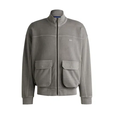 Hugo Boss Cotton-terry Sweatshirt With Topstitched Seams In Black