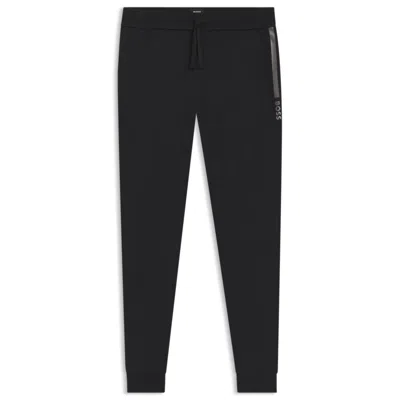 Hugo Boss Cotton-terry Tracksuit Bottoms With Logo Print In Black