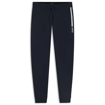 Hugo Boss Cotton-terry Tracksuit Bottoms With Logo Print In Blue