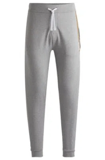 Hugo Boss Cotton-terry Tracksuit Bottoms With Stripes And Logo In Grey