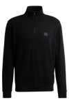 Hugo Boss Cotton-terry Zip-neck Sweatshirt With Logo Patch In Black