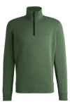 Hugo Boss Cotton-terry Zip-neck Sweatshirt With Logo Patch In Light Green