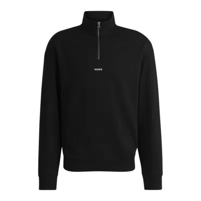Hugo Boss Cotton-terry Zip-neck Sweatshirt With Logo Print In Black