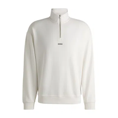 Hugo Boss Cotton-terry Zip-neck Sweatshirt With Logo Print In White