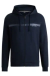Hugo Boss Cotton-terry Zip-up Hoodie With Foil-print Logo In Dark Blue