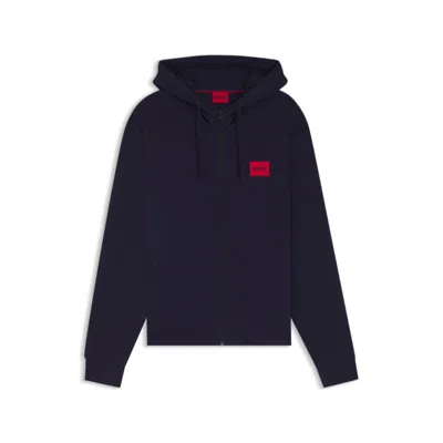 Hugo Boss Cotton-terry Zip-up Hoodie With Logo Label In Blue