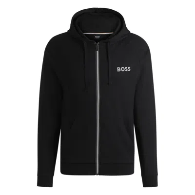 Hugo Boss Cotton-terry Zip-up Hoodie With Logo Print In Black