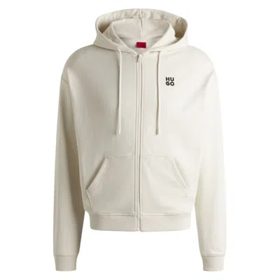 Hugo Boss Cotton-terry Zip-up Hoodie With Stacked Logo In White