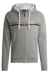 HUGO BOSS COTTON-TERRY ZIP-UP HOODIE WITH STRIPES AND LOGO