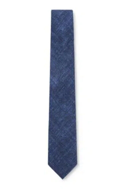 Hugo Boss Cotton Tie With An All-over Denim Effect In Dark Blue