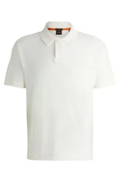 Hugo Boss Cotton-toweling Polo Shirt With Mixed-technique Logo In White