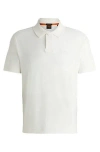 Hugo Boss Cotton-towelling Polo Shirt With Mixed-technique Logo In White