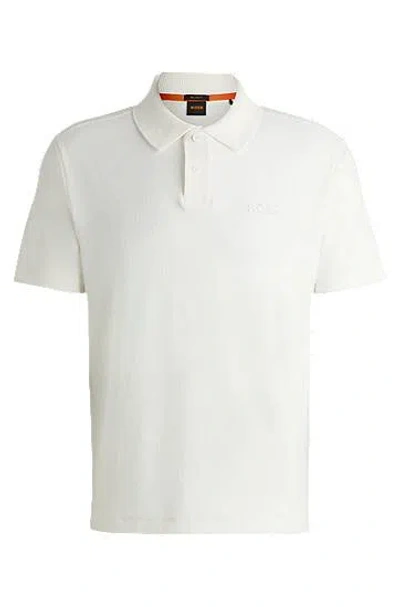 Hugo Boss Cotton-towelling Polo Shirt With Mixed-technique Logo In White