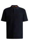 Hugo Boss Cotton-toweling Polo Shirt With Mixed-technique Logo In Dark Blue