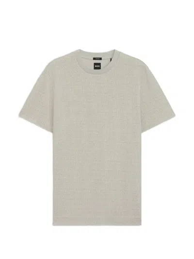 Hugo Boss Cotton T-shirt With Two-tone Jacquard-knit Pattern In Gray