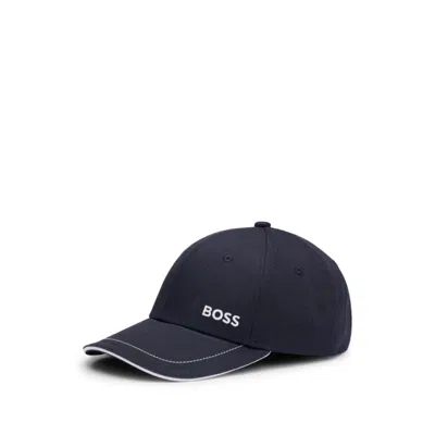 Hugo Boss Cotton-twill Cap With Embroidered Logo And Metal Buckle In Blue