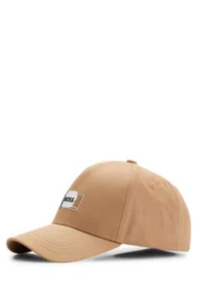 Hugo Boss Cotton-twill Cap With Signature Logo Print In Beige