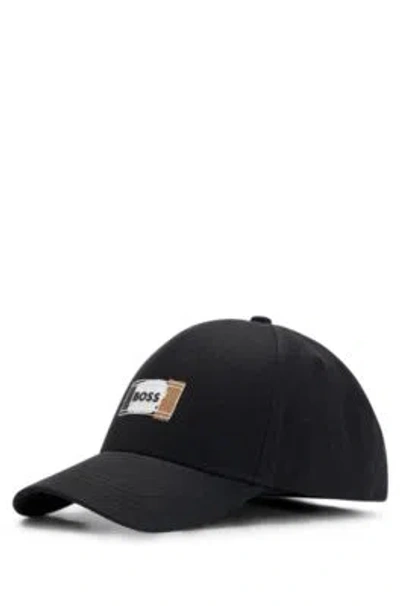 Hugo Boss Cotton-twill Cap With Signature Logo Print In Black