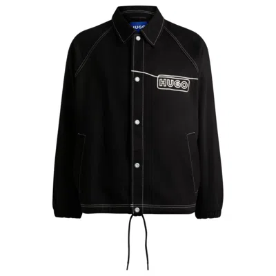 Hugo Boss Cotton-twill Jacket With Chain-stitch Logo In Black