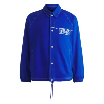 Hugo Boss Cotton-twill Jacket With Chain-stitch Logo In Blue