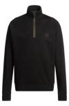Hugo Boss Cotton Zip-neck Sweatshirt With Double B Monogram In Black