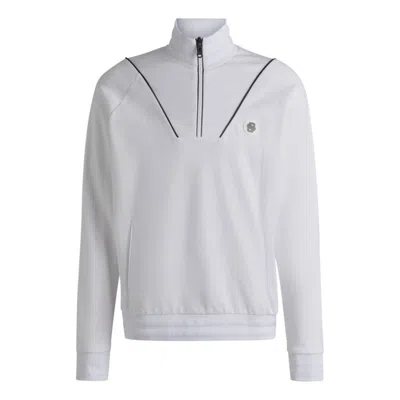 Hugo Boss Cotton Zip-neck Sweatshirt With Double B Monogram In White