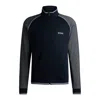 Hugo Boss Cotton Zip-up Jacket With Contrast Piping In Blue