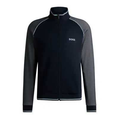 HUGO BOSS COTTON ZIP-UP JACKET WITH CONTRAST PIPING