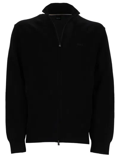 Hugo Boss Cotton Zip-up Cardigan In Black