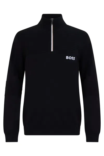Hugo Boss Cotton-blend High-collar Sweatshirt In Black