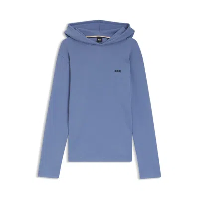 Hugo Boss Cotton-blend Pajama Hoodie With Waffle Structure In Blue