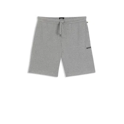 Hugo Boss Cotton-blend Pajama Shorts With Embroidered Logo In Gray
