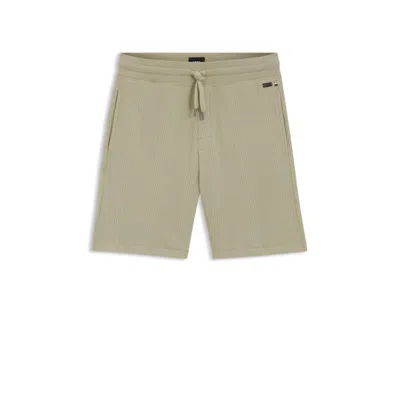 Hugo Boss Cotton-blend Shorts With Waffle Texture In Green