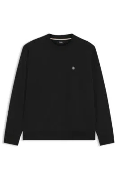 Hugo Boss Cotton-blend Sweatshirt With Double B Monogram In Black
