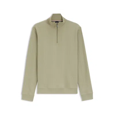 Hugo Boss Cotton-blend Zipper-neck Sweatshirt With Waffle Structure In Brown