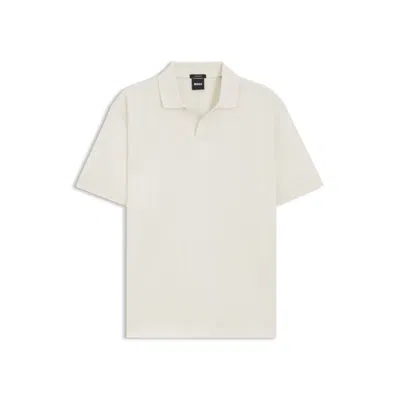 Hugo Boss Cotton-jacquard Polo Shirt With Johnny Collar In Neutral